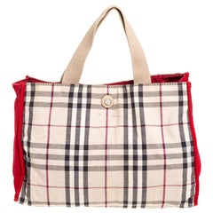 Burberry Red/Beige Haymarket Check Canvas Tote