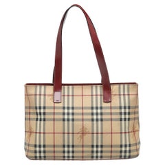 Burberry Red/Beige Haymarket Check Coated Canvas And Leather Tote