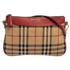 Burberry Red/Beige Haymarket Check Fabric and Leather Peyton Crossbody Bag