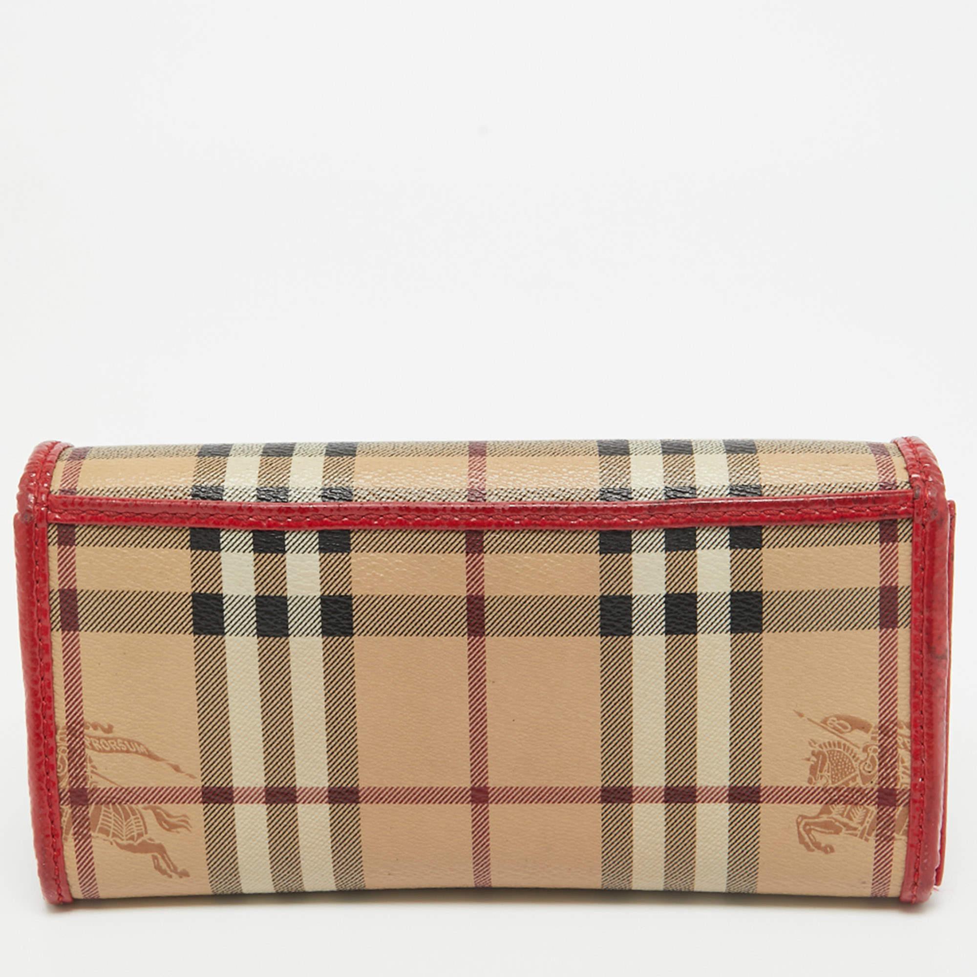 Cartera Continental con Solapa de Piel y Lienzo Revestido con Cuadros de la Casa Burberry Rojo/Beige 2