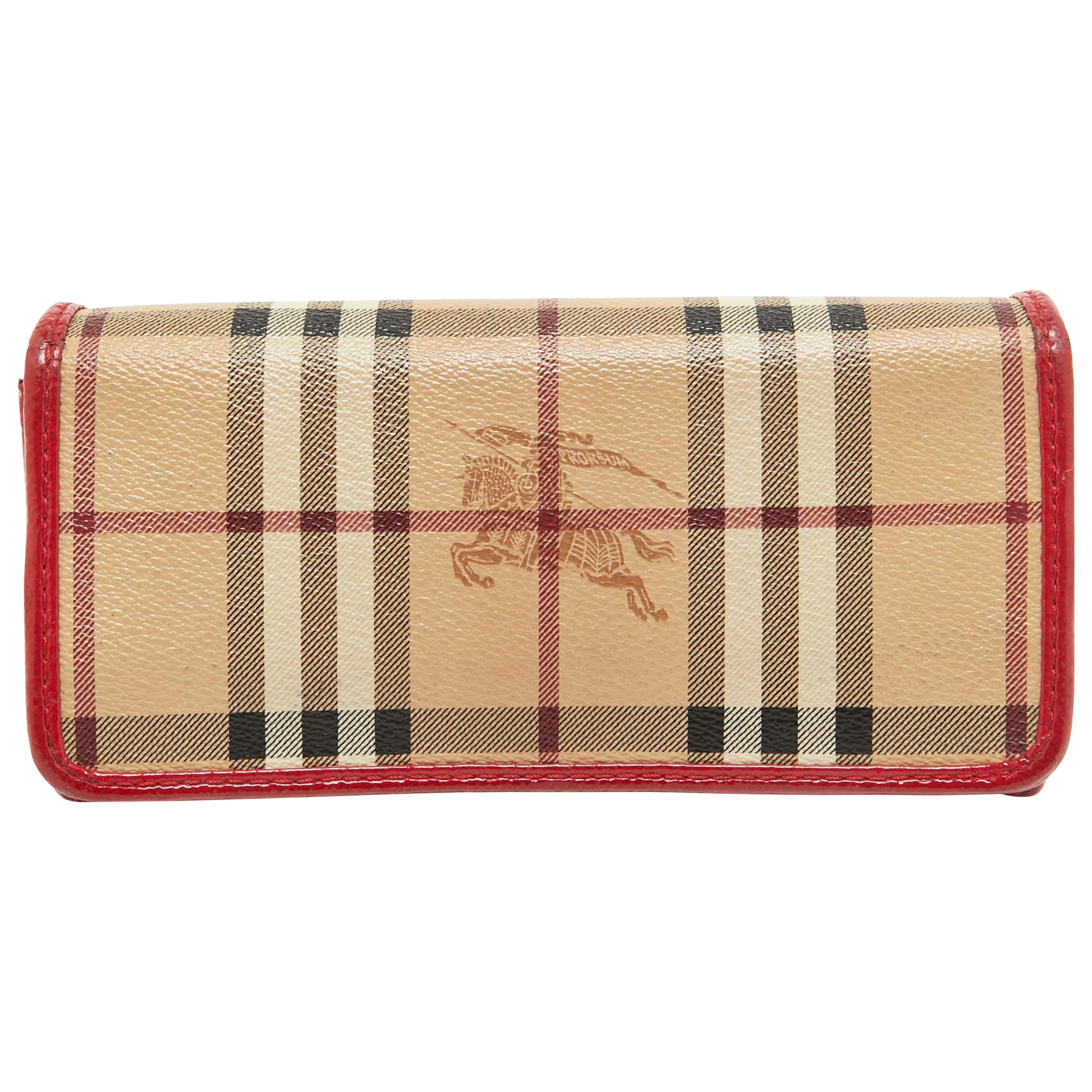 Burberry Rot/Beige House Check Portemonnaie aus beschichtetem Segeltuch und Leder mit Lederklappe Continental Wallet