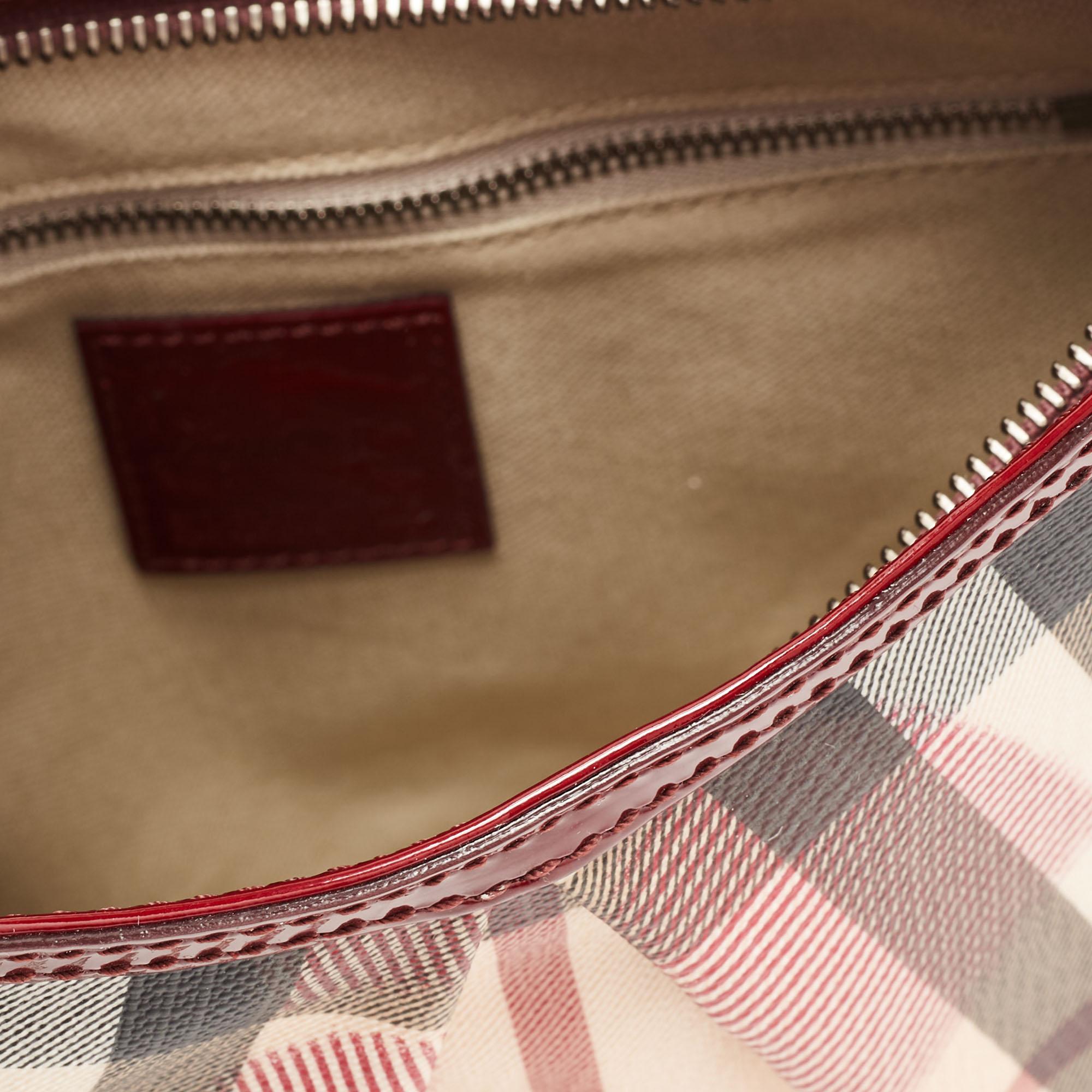 Burberry Red/Beige House Check Heart PVC and Patent Leather Brooklyn Hobo 1