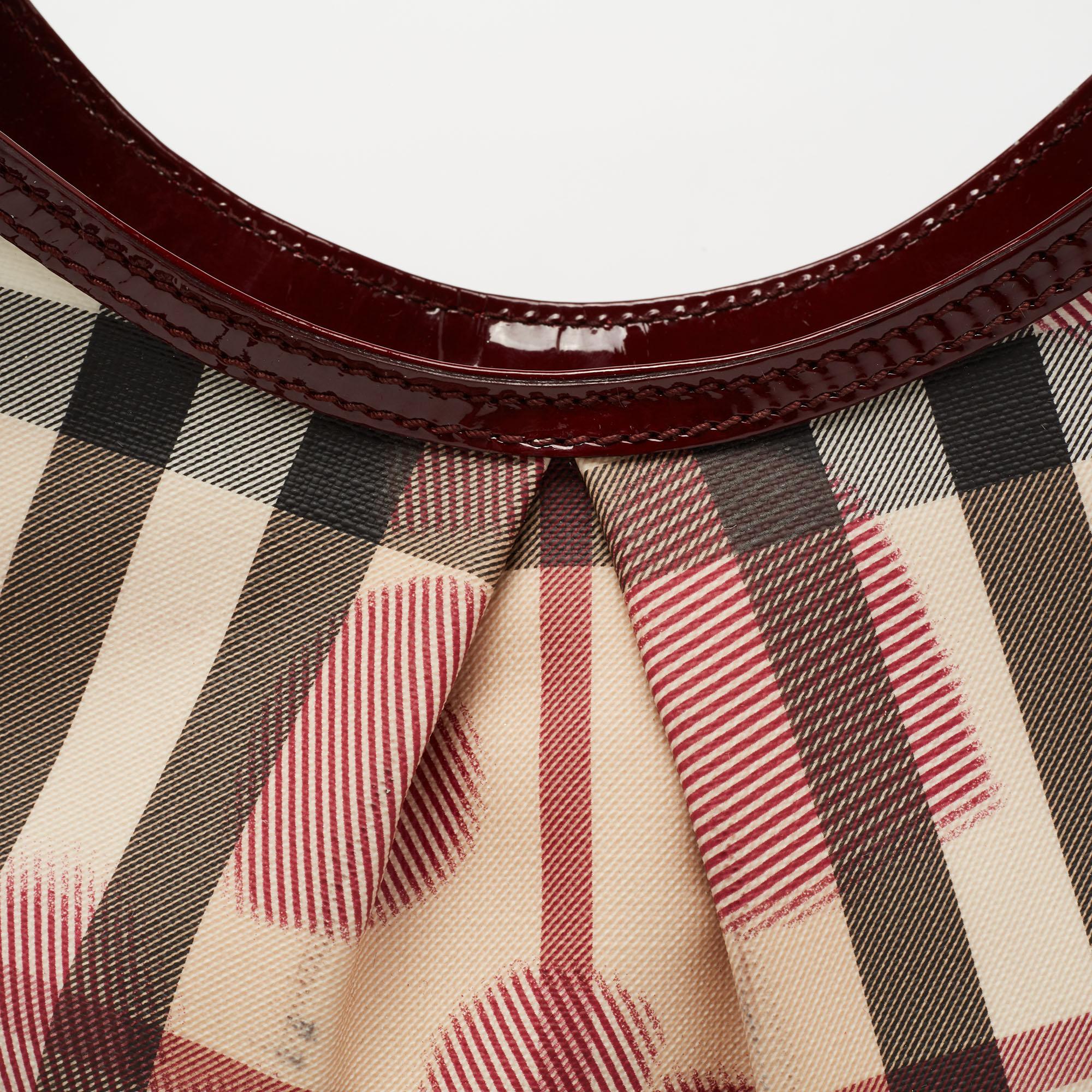 Brown Burberry Red/Beige House Check Heart PVC and Patent Leather Brooklyn Hobo