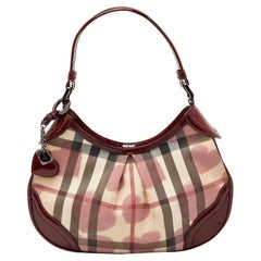 Burberry Red/Beige House Check Heart PVC and Patent Leather Brooklyn Hobo