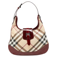 Burberry Red/Beige Nova Check PVC And Patent Leather Brooke Hobo