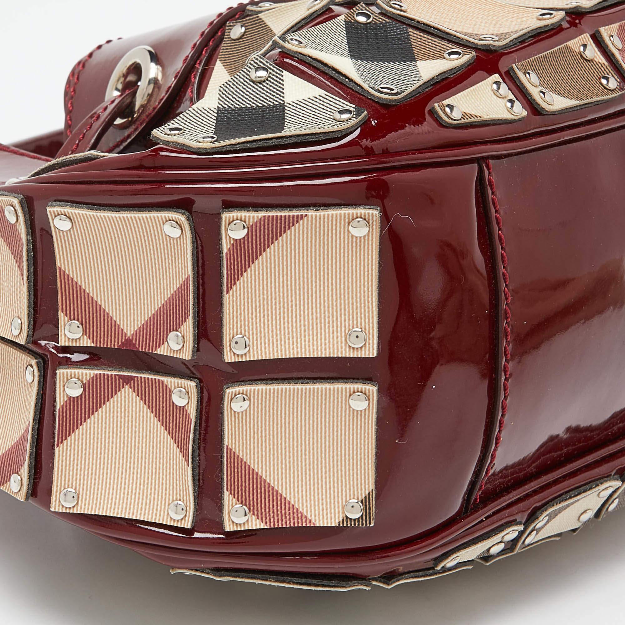 Burberry Red/Beige Super Nova Check Mini Warrior Studded Hobo 5