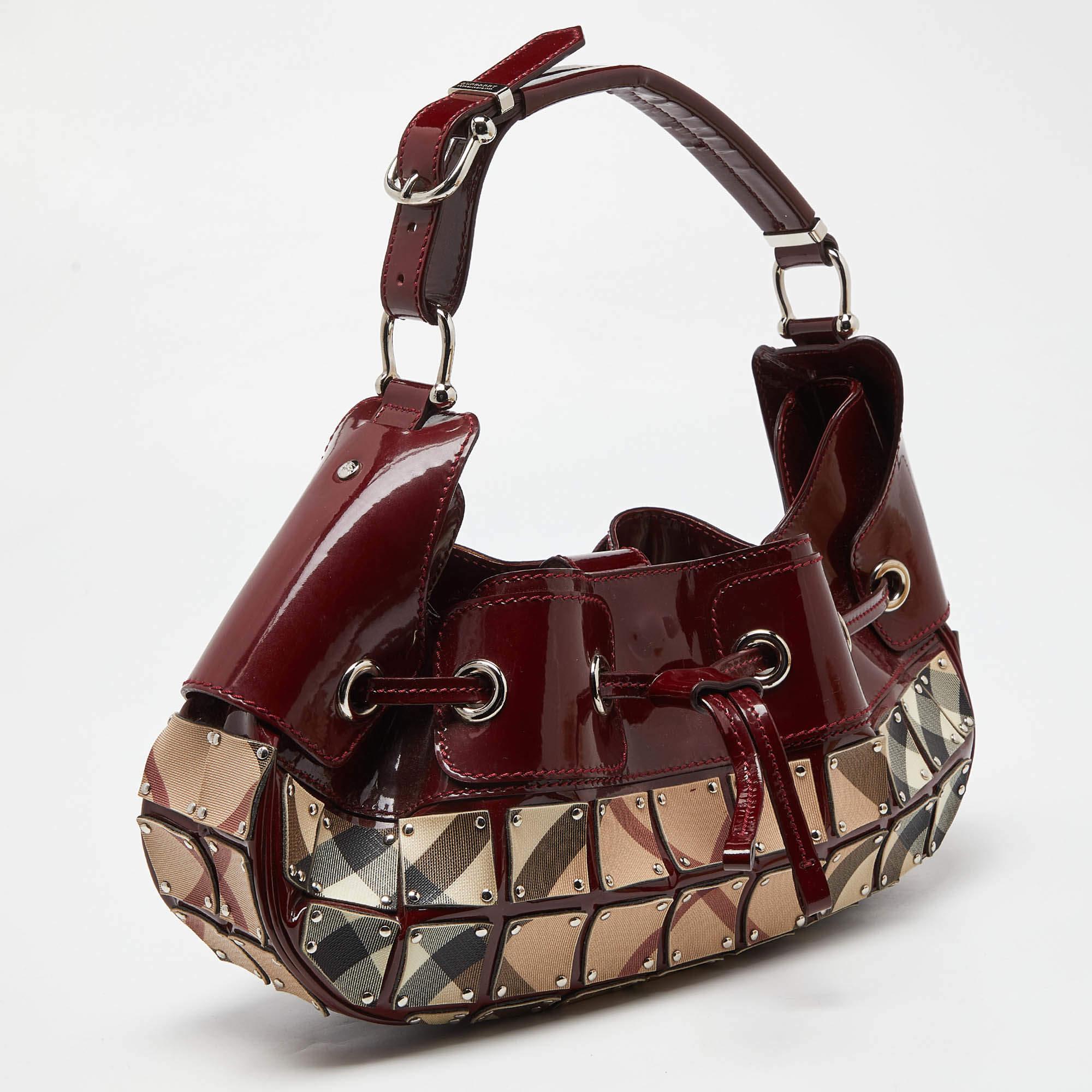 Black Burberry Red/Beige Super Nova Check Mini Warrior Studded Hobo