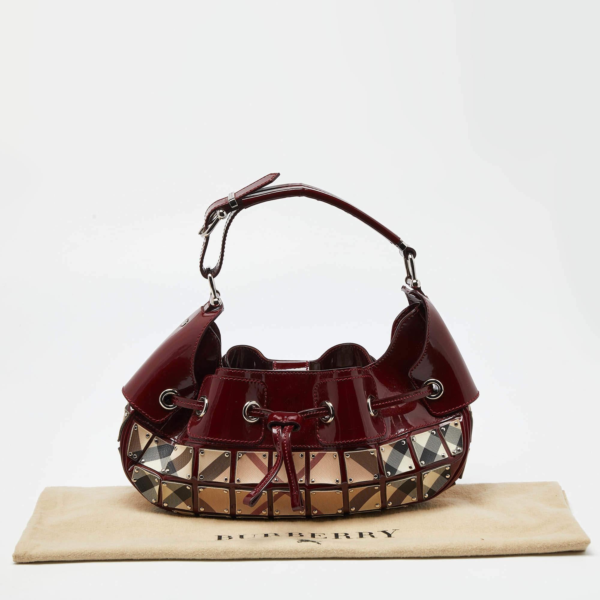 Burberry Red/Beige Super Nova Check Mini Warrior Studded Hobo 4