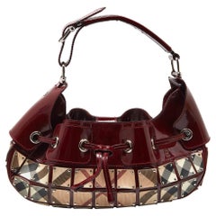 Burberry Red/Beige Super Nova Check Mini Warrior Studded Hobo