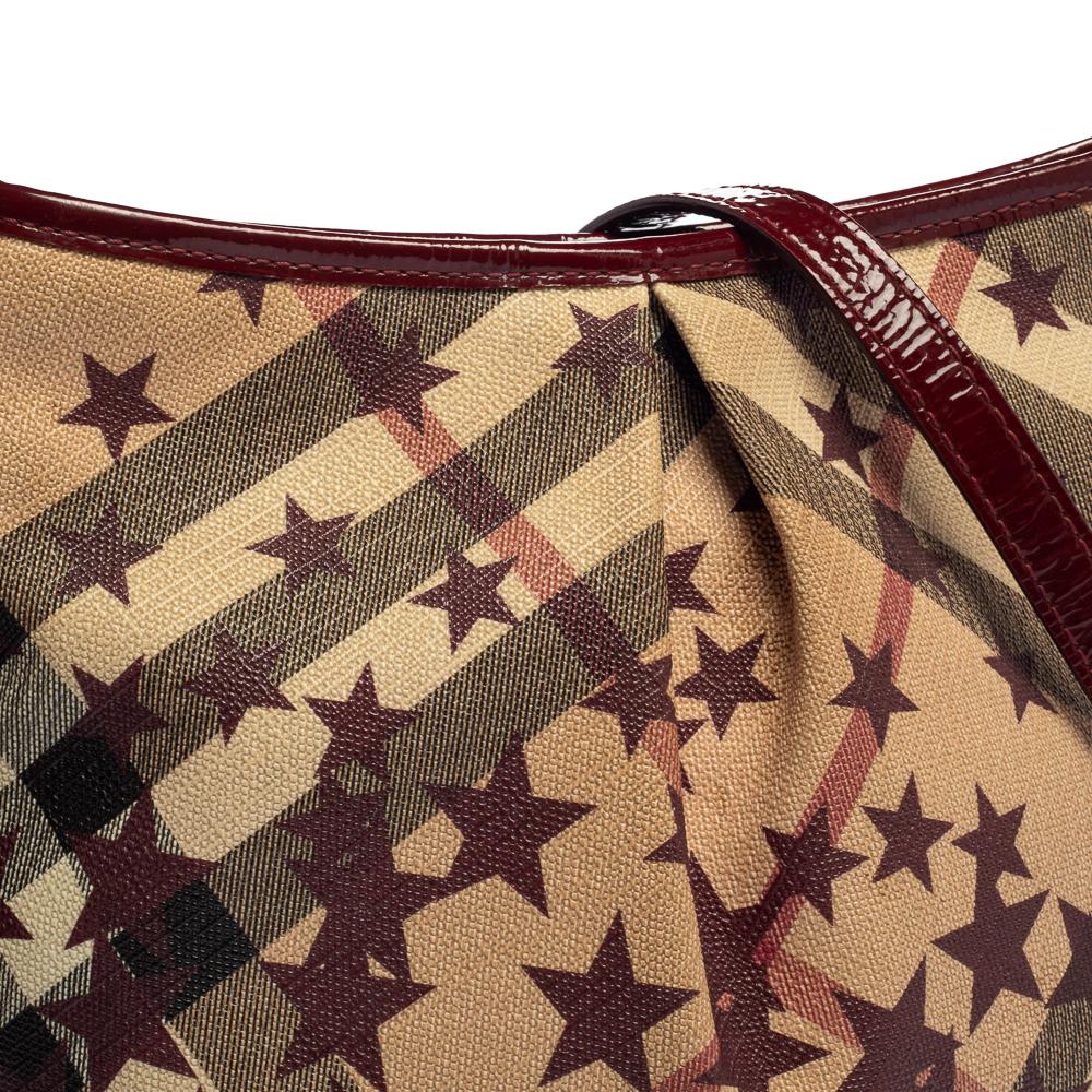 Burberry Red/Beige Supernova Star Coated Canvas And Patent Leather Crossbody Bag 2