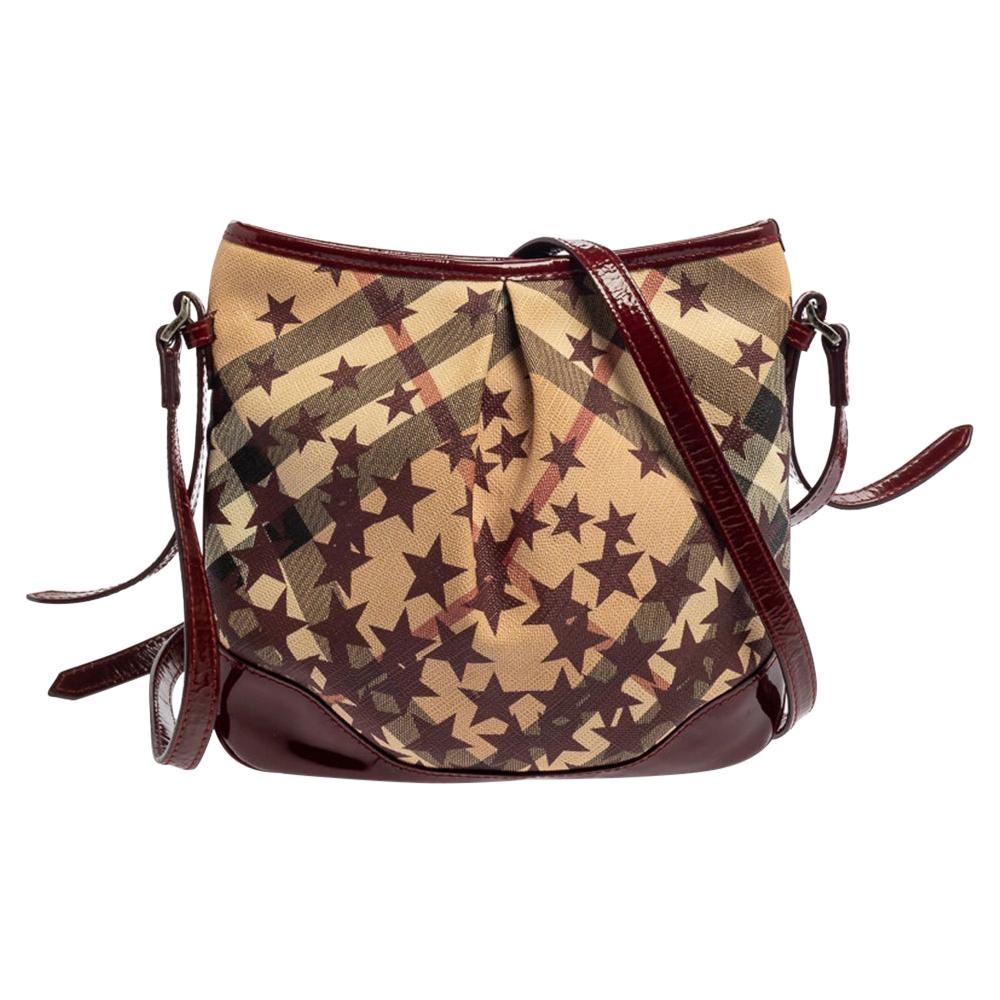 Burberry Red/Beige Supernova Star Coated Canvas And Patent Leather Crossbody Bag