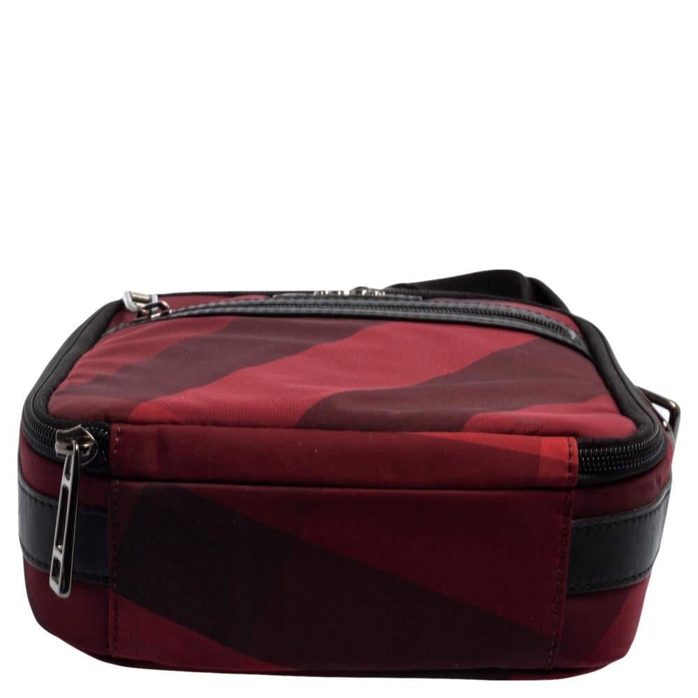 Men's Burberry Red/Black Check Nylon and Leather Zip Around Messenger Bag