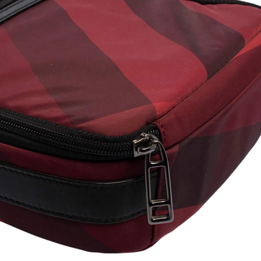 Burberry Red/Black Check Nylon and Leather Zip Around Messenger Bag 1