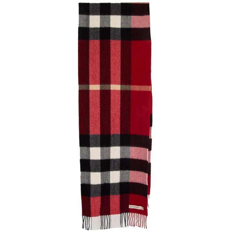 BURBERRY red black white cashmere Muffler Winter Scarf at 1stDibs | red  white black scarf, red black and white scarf, black and red burberry scarf