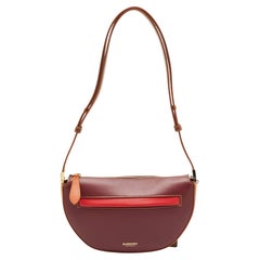 Burberry Red/Brown Leather Mini Olympia Zip Hobo