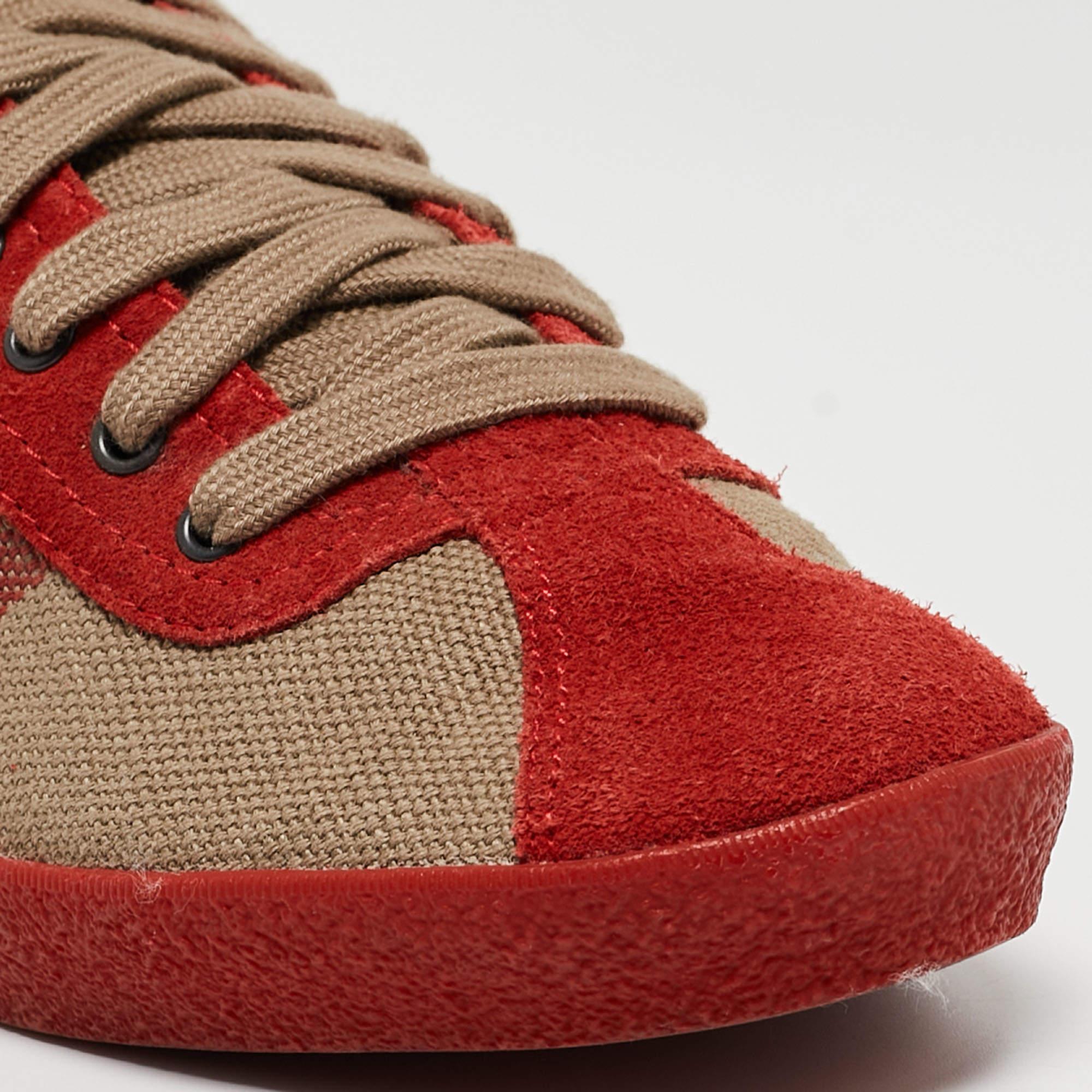 Burberry Red/Brown Suede and Nova Check Canvas Low Top Sneakers Size 37 3