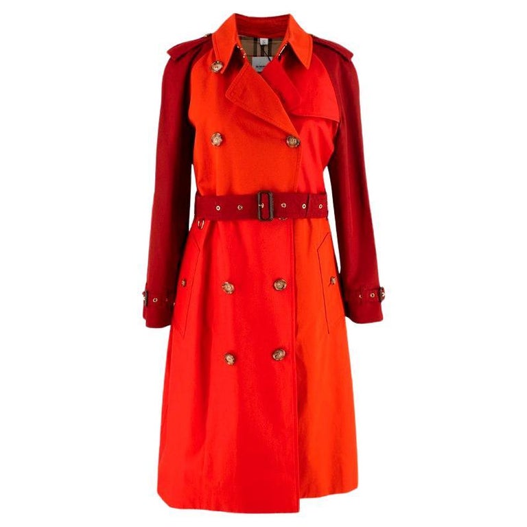 Burberry Red and Burgundy Long Garbardine Trench Coat For Sale at 1stDibs