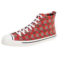 Burberry Red Canvas Kingly Print High Top Sneakers Size 45