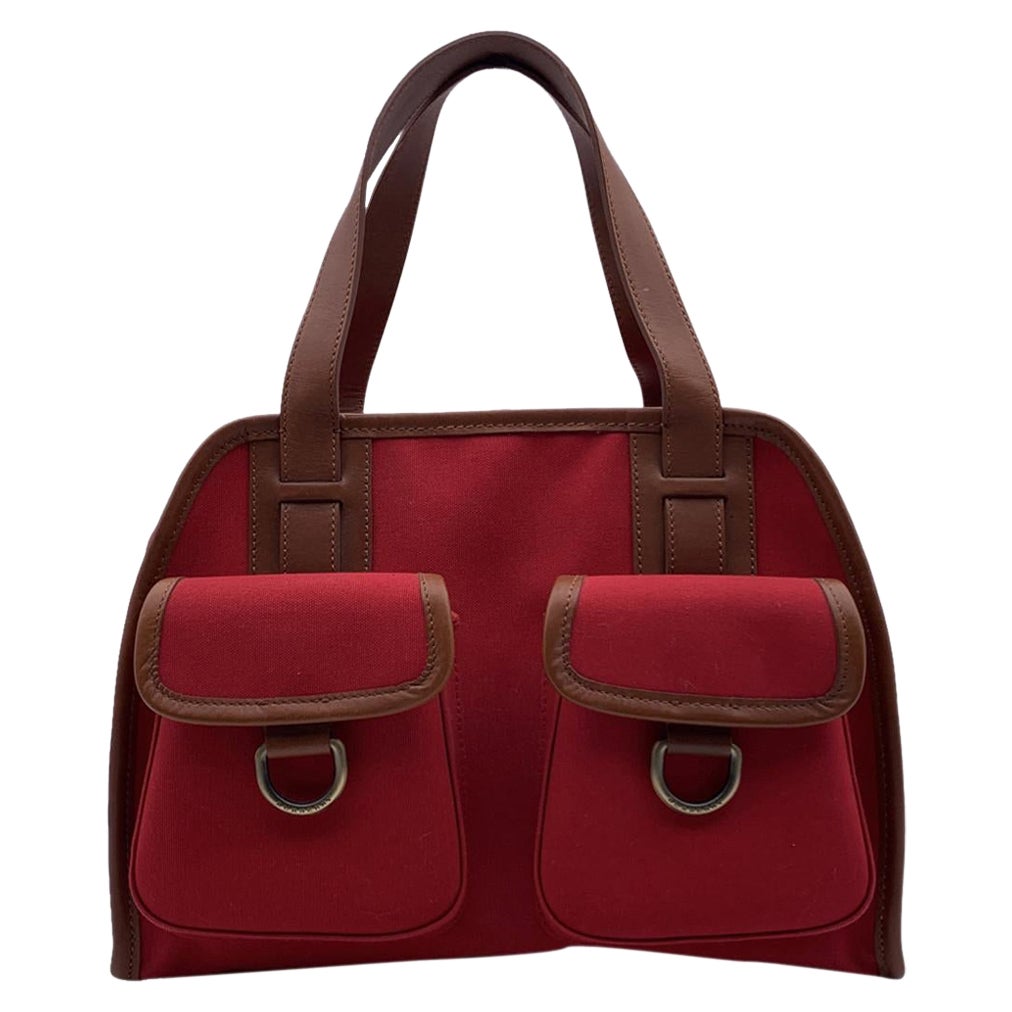 Burberry Red Canvas Satchel Handbag with Front Pockets