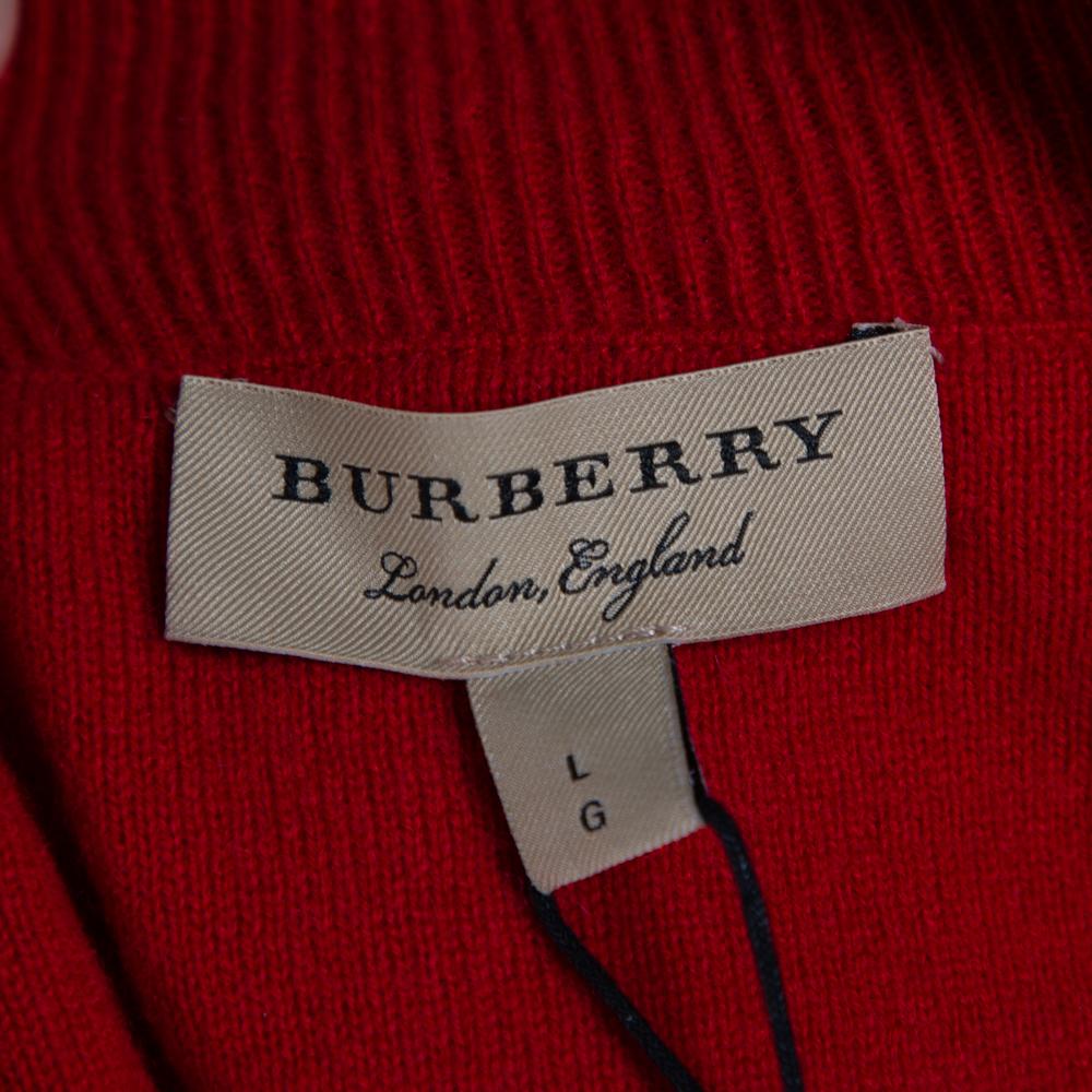 Men's Burberry Red Cashmere Hendon Quarter Zip Sweater L