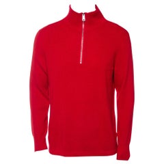 Burberry Red Cashmere Hendon Quarter Zip Sweater L
