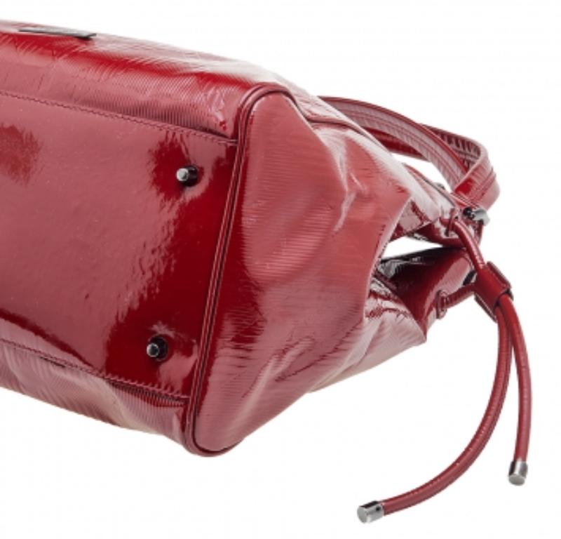 Women's Burberry Red Check Embossed Patent Leather Bilmore Tote For Sale