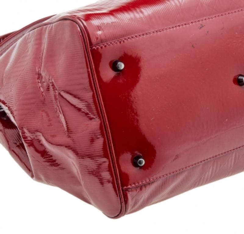 Burberry Red Check Embossed Patent Leather Bilmore Tote For Sale 1