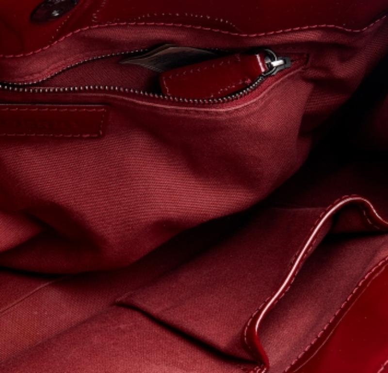 Burberry Red Check Embossed Patent Leather Bilmore Tote For Sale 2