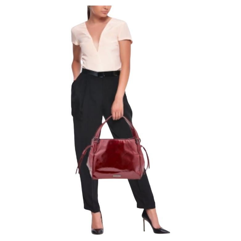Burberry Red Check Embossed Patent Leather Bilmore Tote For Sale 4