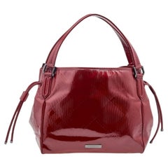 Burberry Red Check Embossed Patent Leather Bilmore Tote