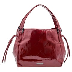 Used Burberry Red Check Embossed Patent Leather Bilmore Tote