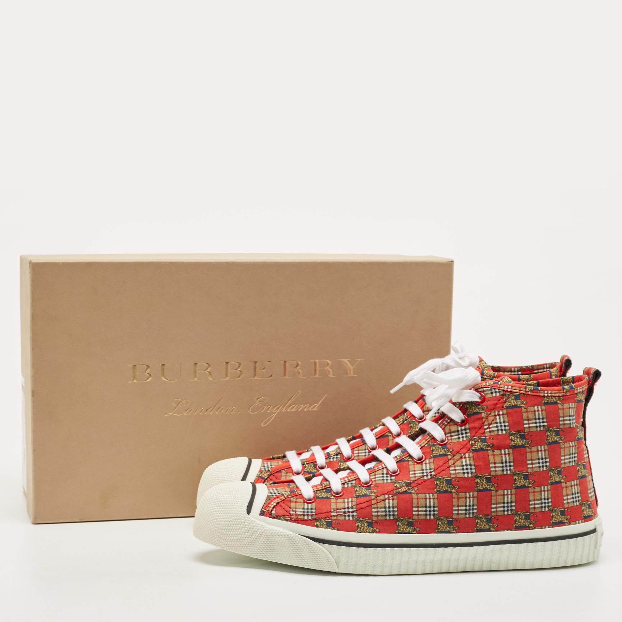 Burberry Red Check Fabric Kingly High Top Sneakers Size 45 1