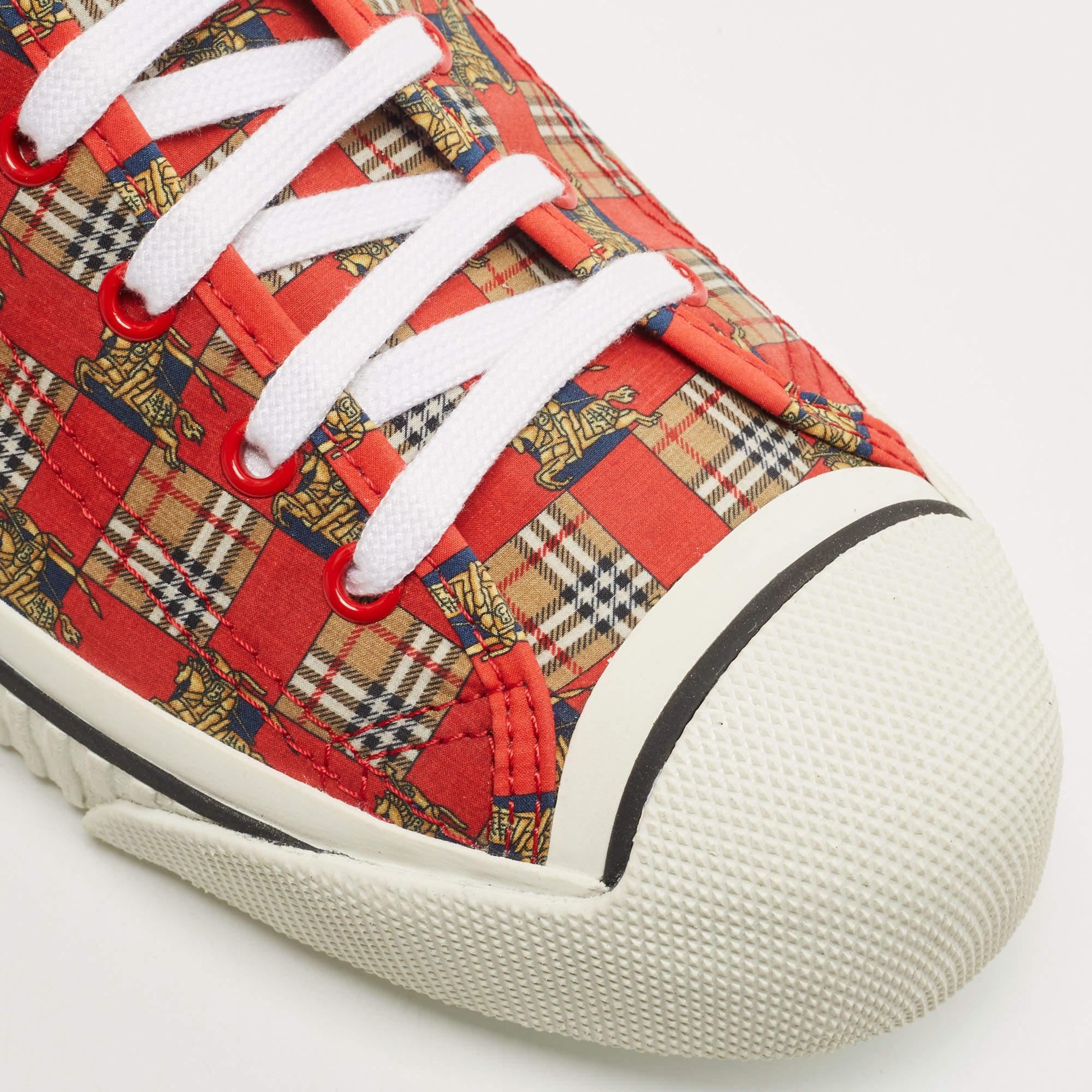 Burberry Red Check Fabric Kingly High Top Sneakers Size 45 For Sale 2