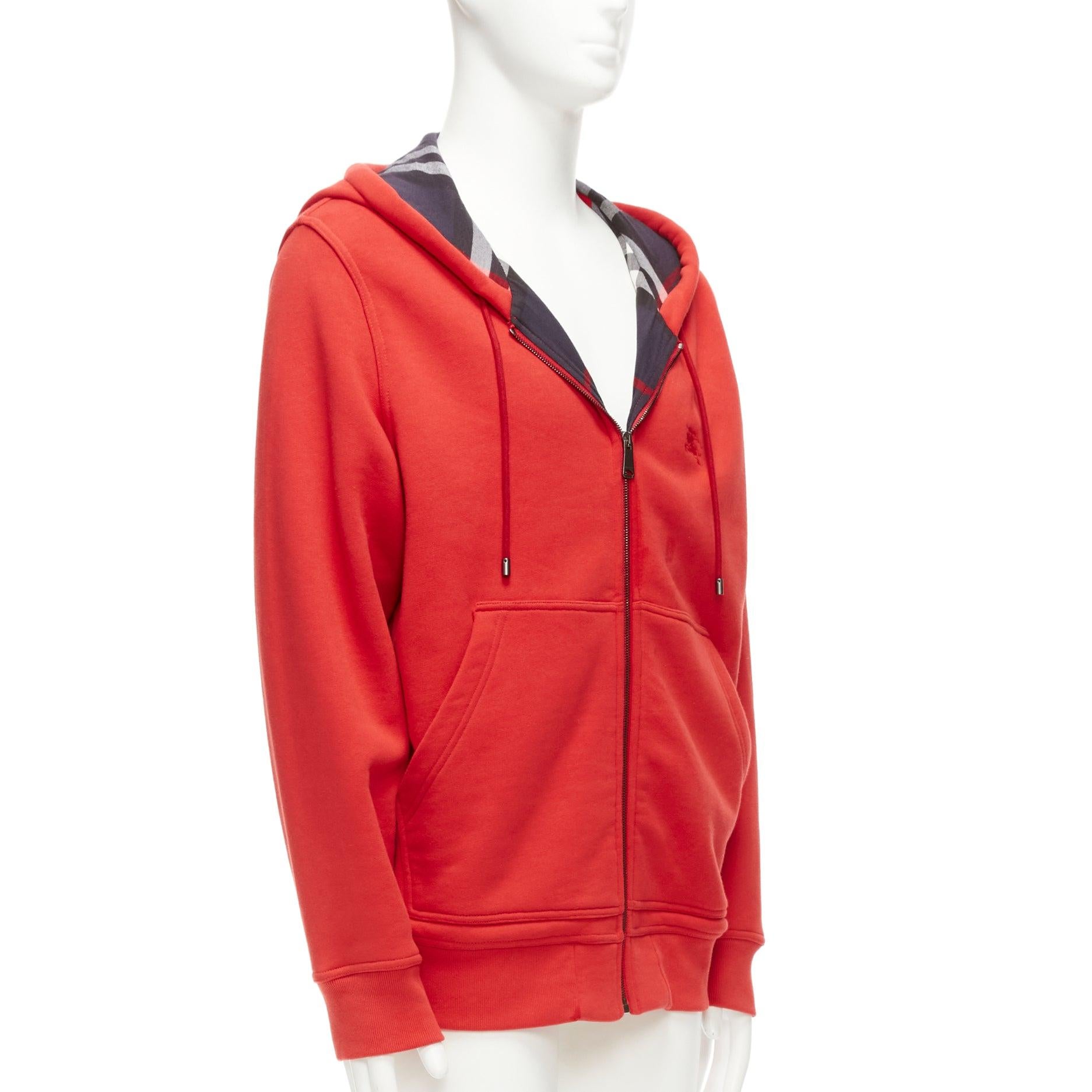 Rosso Burberry, felpa con cappuccio oversize XS in misto cotone rosso con logo foderato. in vendita