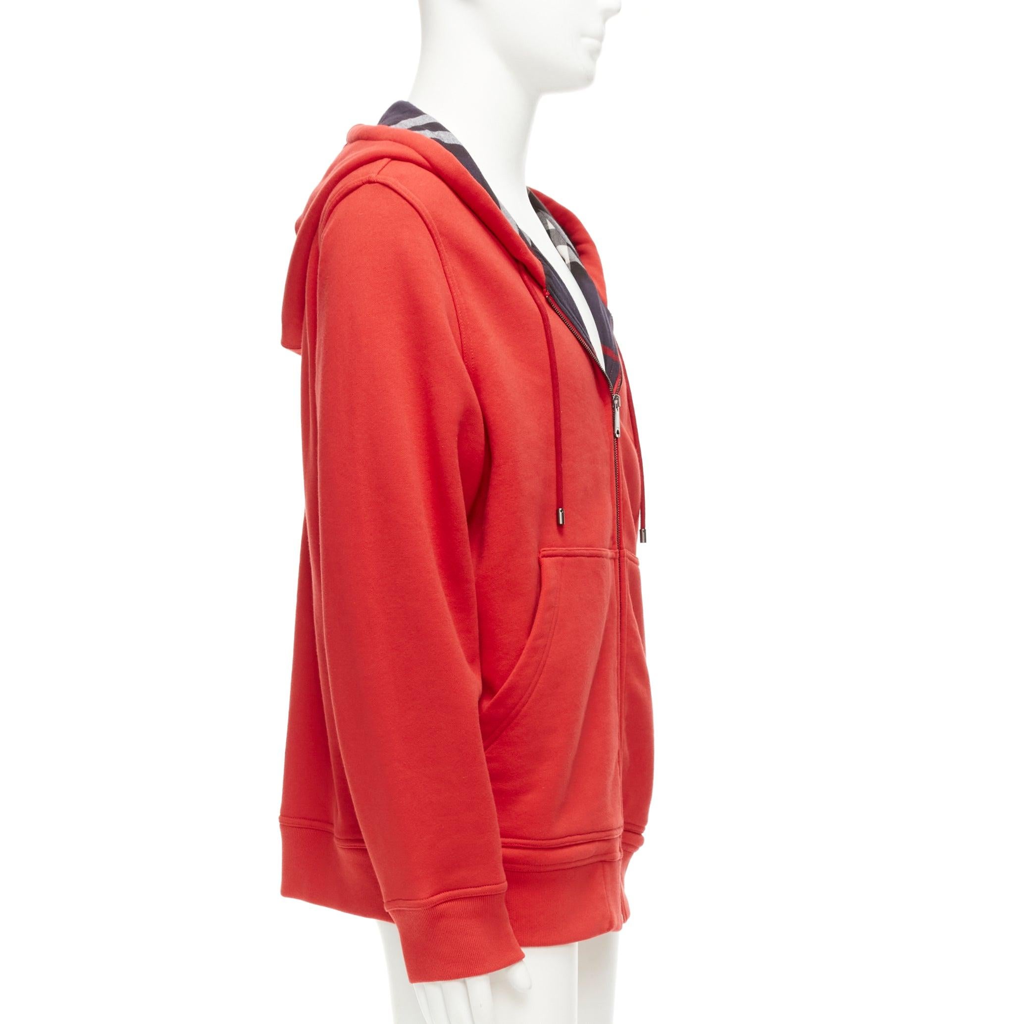 Burberry rouge coton mélangé house check lined logo oversized hoodie XS Pour hommes en vente