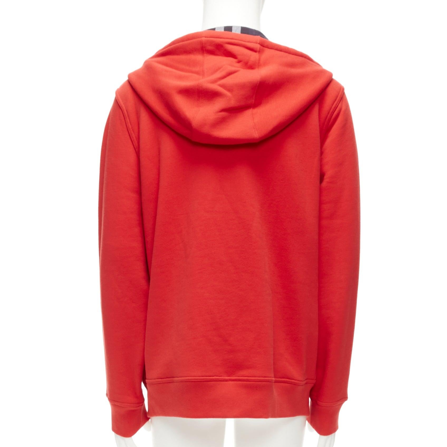 BURBERRY red cotton blend house check lined logo oversized hoodie XS For Sale 1