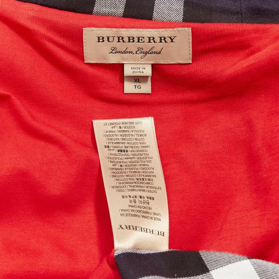 BURBERRY red cotton blend house check lined logo oversized hoodie XS For Sale 5