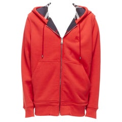 BURBERRY rotes Baumwollgemisch gefüttertes Hauskaro Logo Hoodie in Übergröße XS