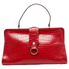Burberry Red Croc Embossed Leather Frame Satchel