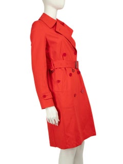 Burberry Red Double Breasted Belted Trench Coat Size S