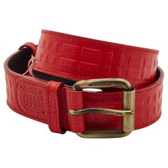 Burberry Red Embossed Leather Buckle Belt 80CM