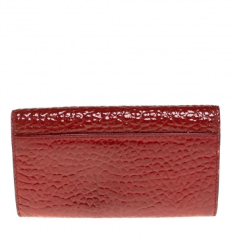 Brown Burberry Red Embossed Patent Leather Penrose Continental Wallet For Sale
