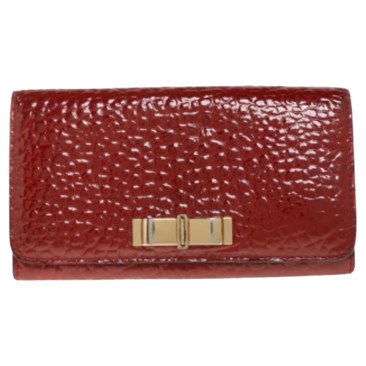 Burberry Red Embossed Patent Leather Penrose Continental Wallet For Sale