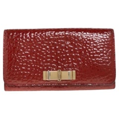 Burberry Red Embossed Patent Leather Penrose Continental Wallet