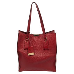 Used Burberry Red Grain Leather Woodbury Tote