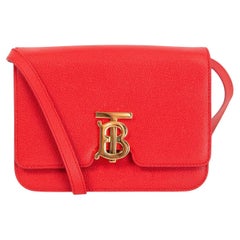 BURBERRY red grainy leather TB SMALL Shoulder Bag