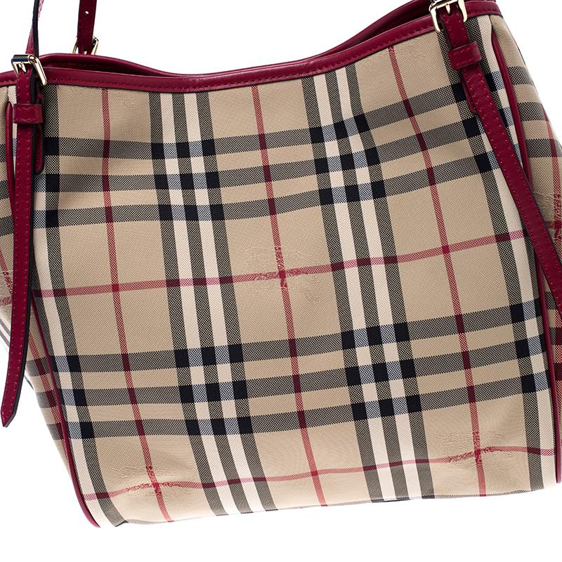 Burberry Red Haymarket Check PVC Small Canterbury Tote 3