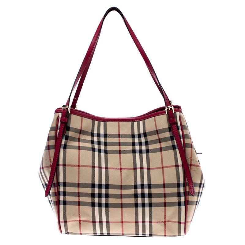 Burberry Red Haymarket Check PVC Small Canterbury Tote