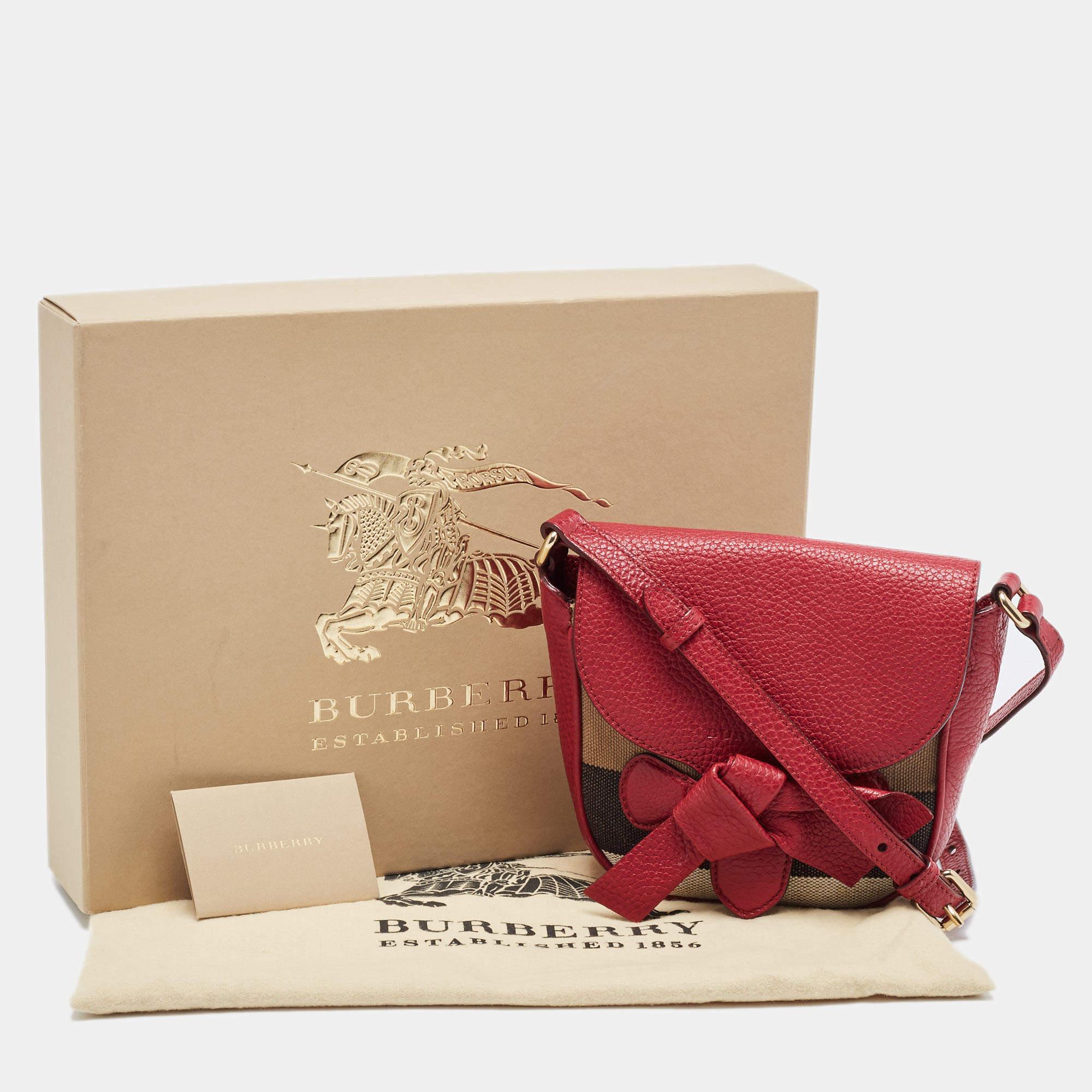 Burberry Red House Check Canvas and Leather Knot Flap Crossbody Bag 9