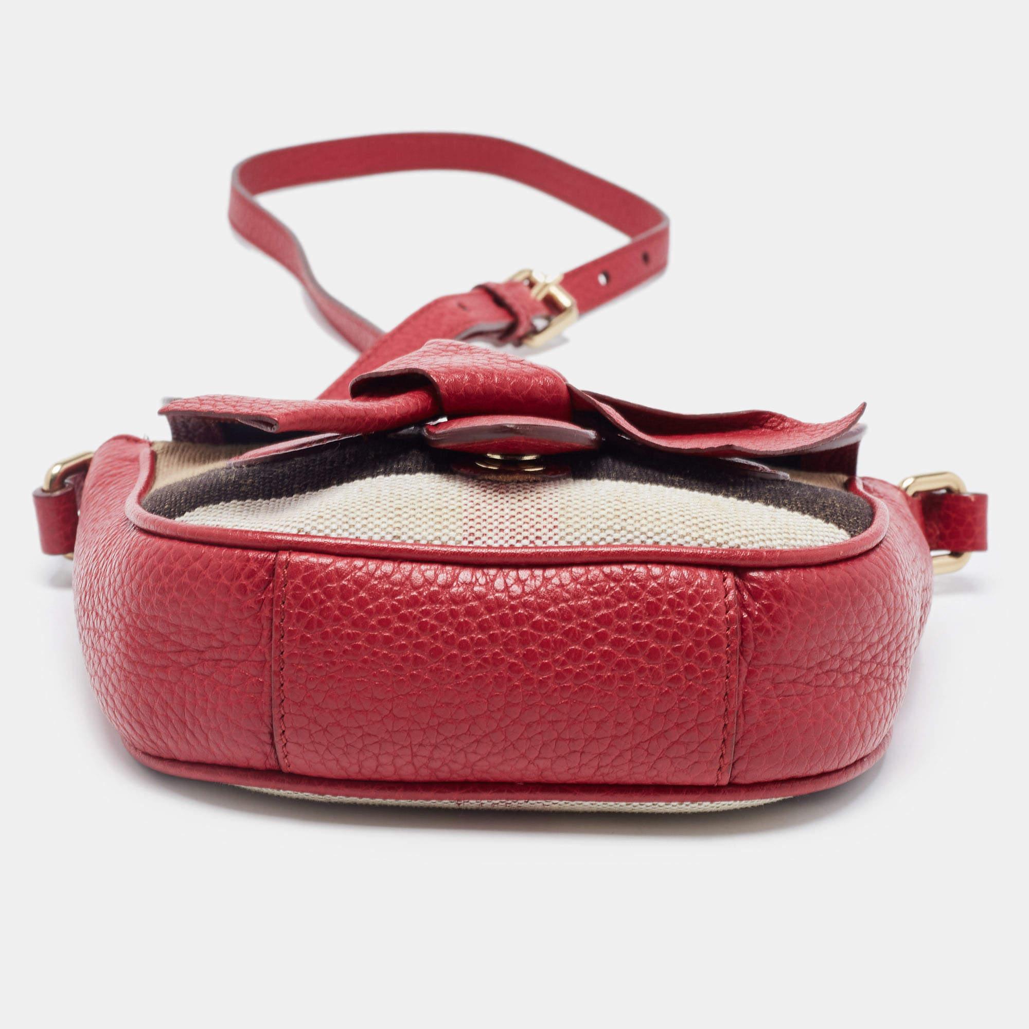 Burberry Red House Check Canvas and Leather Knot Flap Crossbody Bag 1